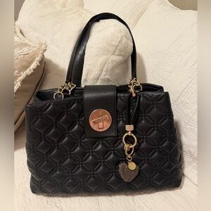 Kate Spade Astor Court Elena Black Quilted Leather Shoulder Bag 14.5x9.5 + charm